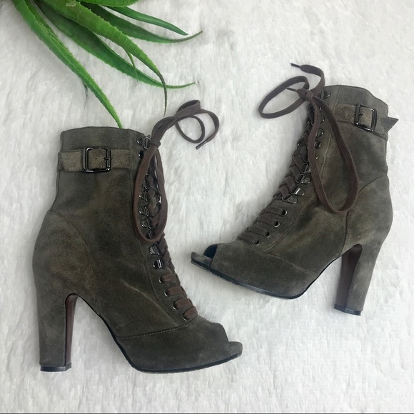 Sam Edelman Shoes - SAM EDELMAN Taupe Suede Peep Toe Belmont Booties